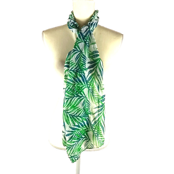 Rectangle Scarf 60 X 13" Tropical Beach Green Palm Leaf Design - Picture 6 of 7